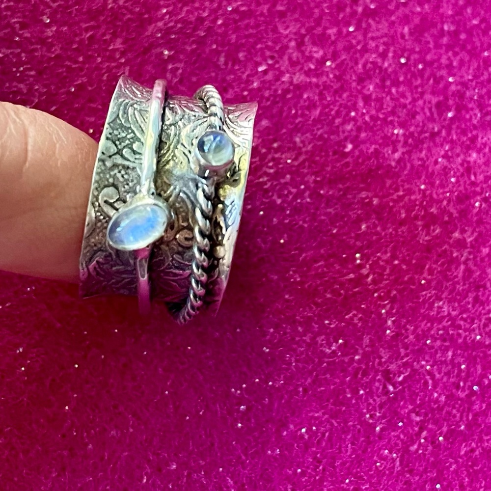Sterling Silver Moonstone Gemstone Meditation Ring, Fidget Ring